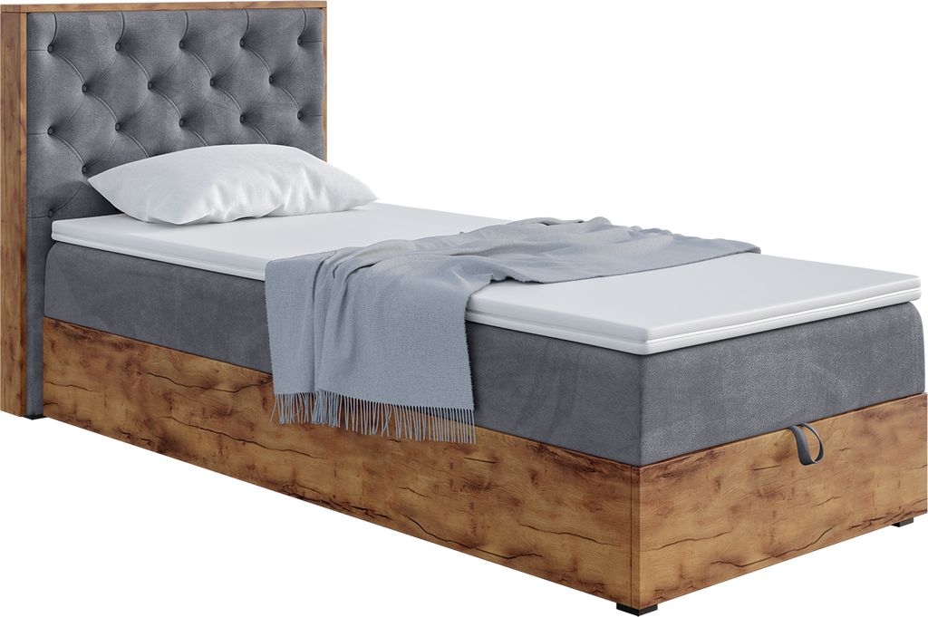 MEBLINI Boxspringbett mit Bettkasten - Gepolstert Einzelbett mit Matratze und Topper - Polsterbett mit Stauraum - Bett mit Kopfteil - Stauraumbett ...