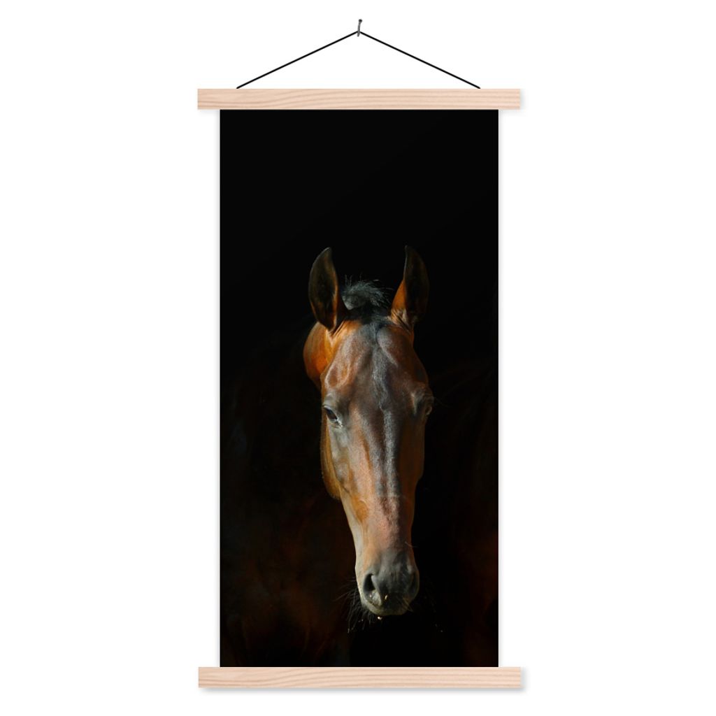 MuchoWow Textilposter Pferde - Tiere - Braun 40x80 cm mit holzfarbenen Rahmen - Wohnzimmer