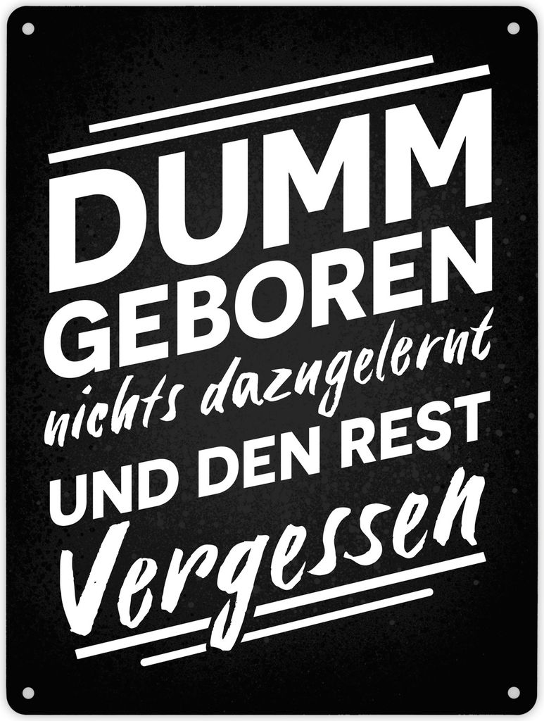 Dumm geboren nichts dazugelernt und den Rest vergessen Metallschild XL in 21x28