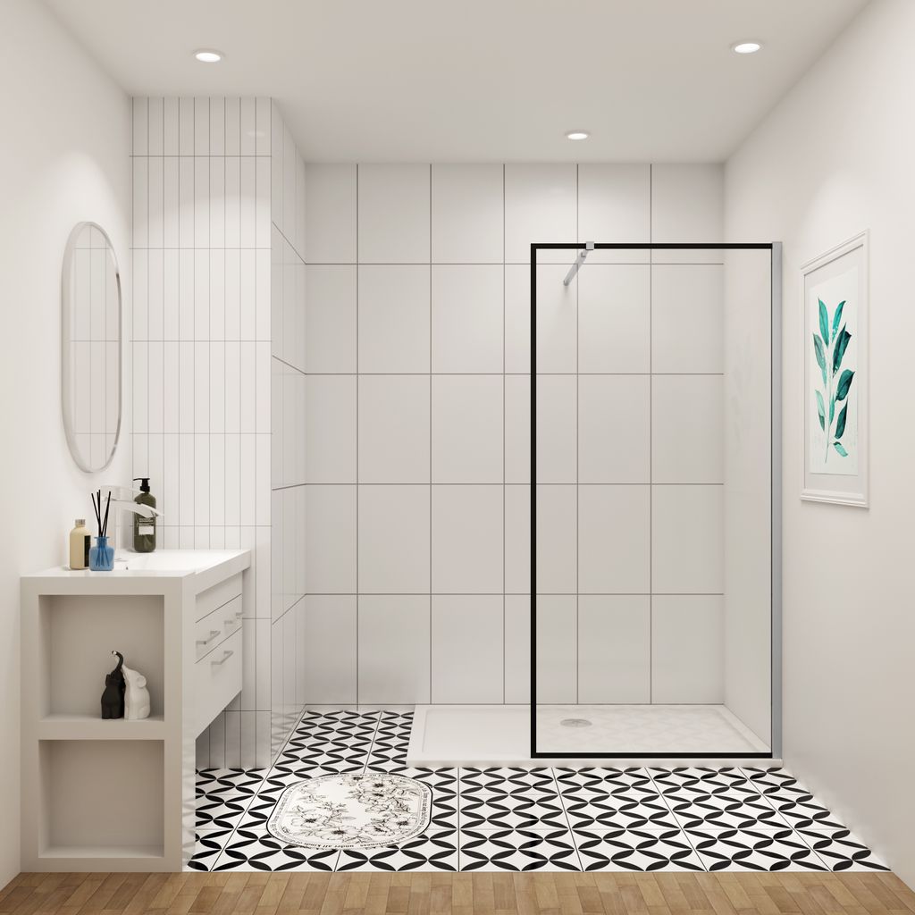 8mm NANO Glas Duschwand (980-1000mm)100x200cm Walk in + 73-120cm Stabilisator Duschabtrennungen Dusche