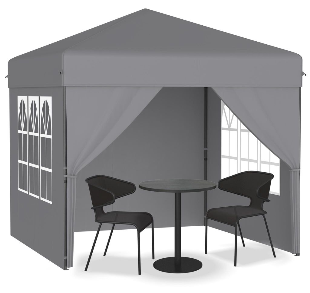 UISEBRT 2,5x2,5 m Pop-Up Pavillon, Faltpavillon Ein-Knopf Schnellaufbau, wasserdicht & UV-Schutz, mit 4 Seitenteilen, inkl. Tasche – Silber