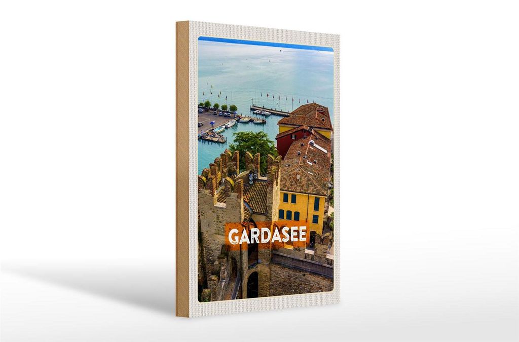 Holzschild Reise 20x30cm Gardasee Italien Boote Blick auf Produktbild 