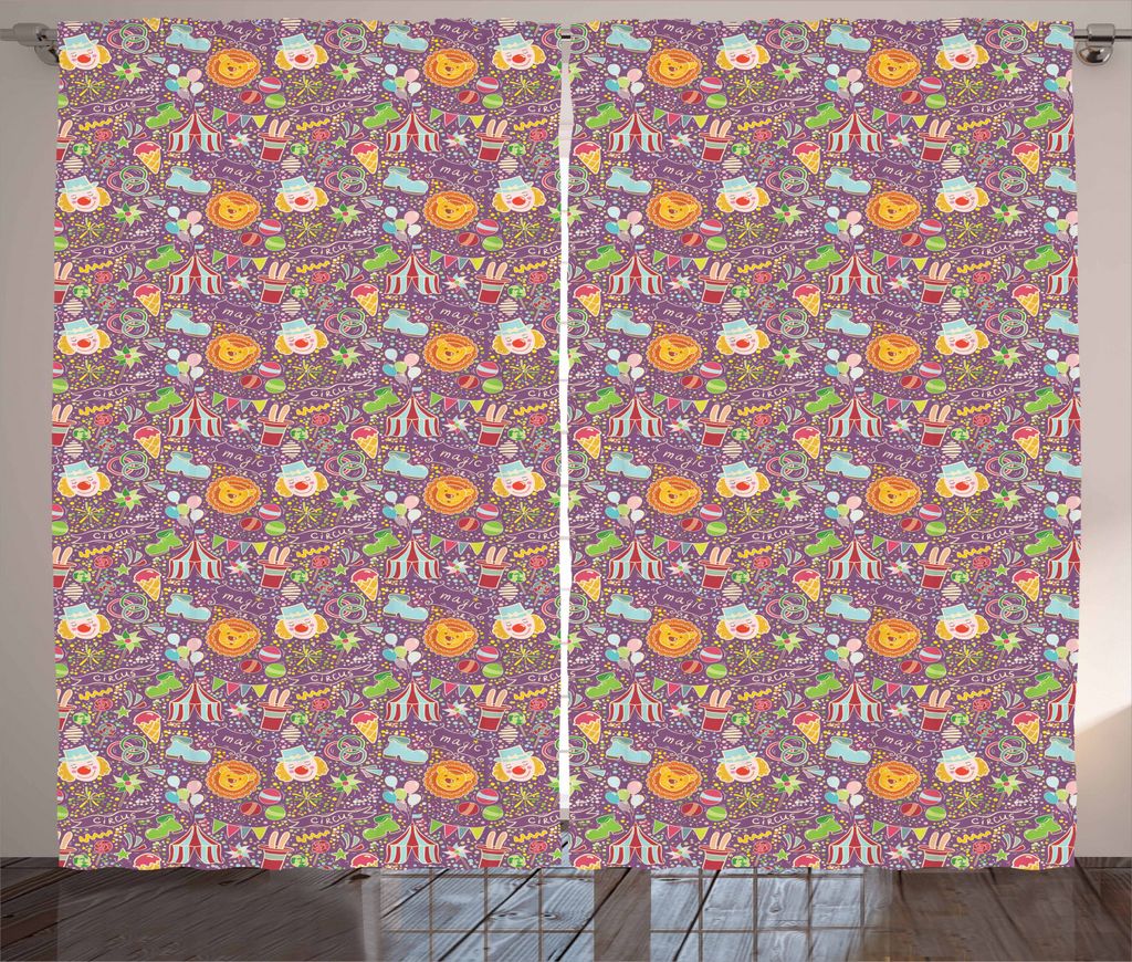 ABAKUHAUS Zirkus Rustikaler Vorhang, Zelt Clown Eiscreme Ring, Wohnzimmer Universalband Gardinen mit Schlaufen und Haken, 280 x 225 cm, Mehrfarbig
