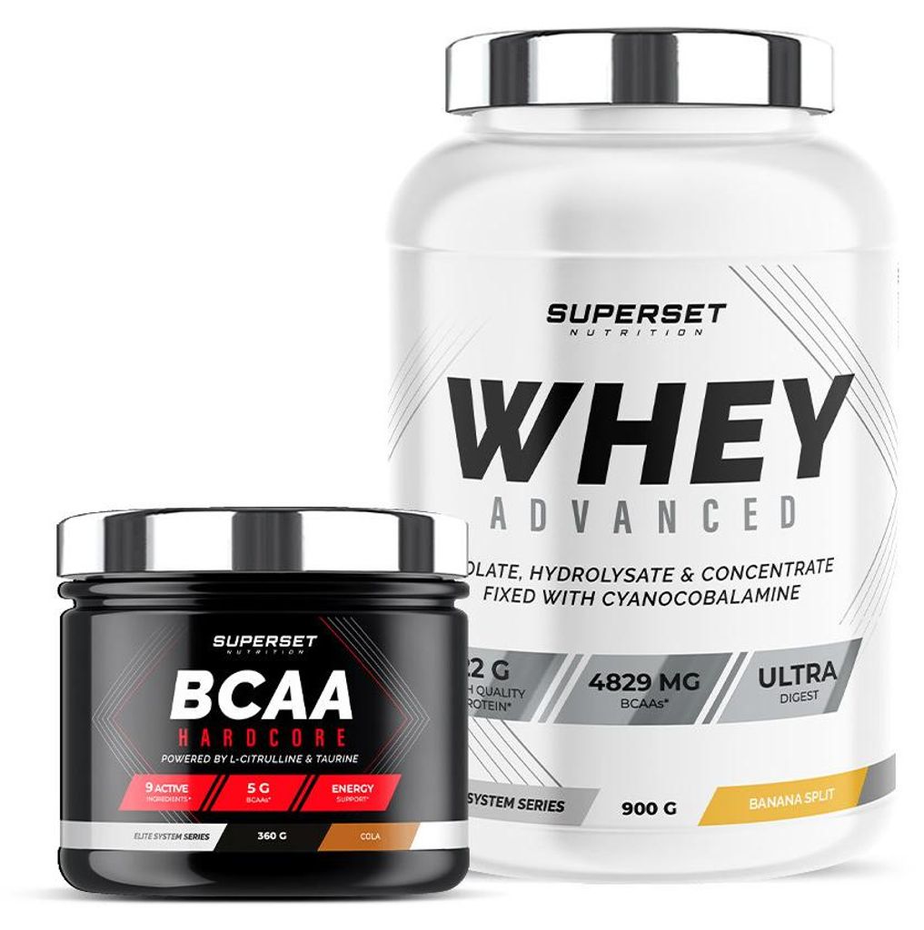 Programm Muskelaufbau - 100% Whey Protein Advanced 900g Banana Split - BCAA Hardcore Cola