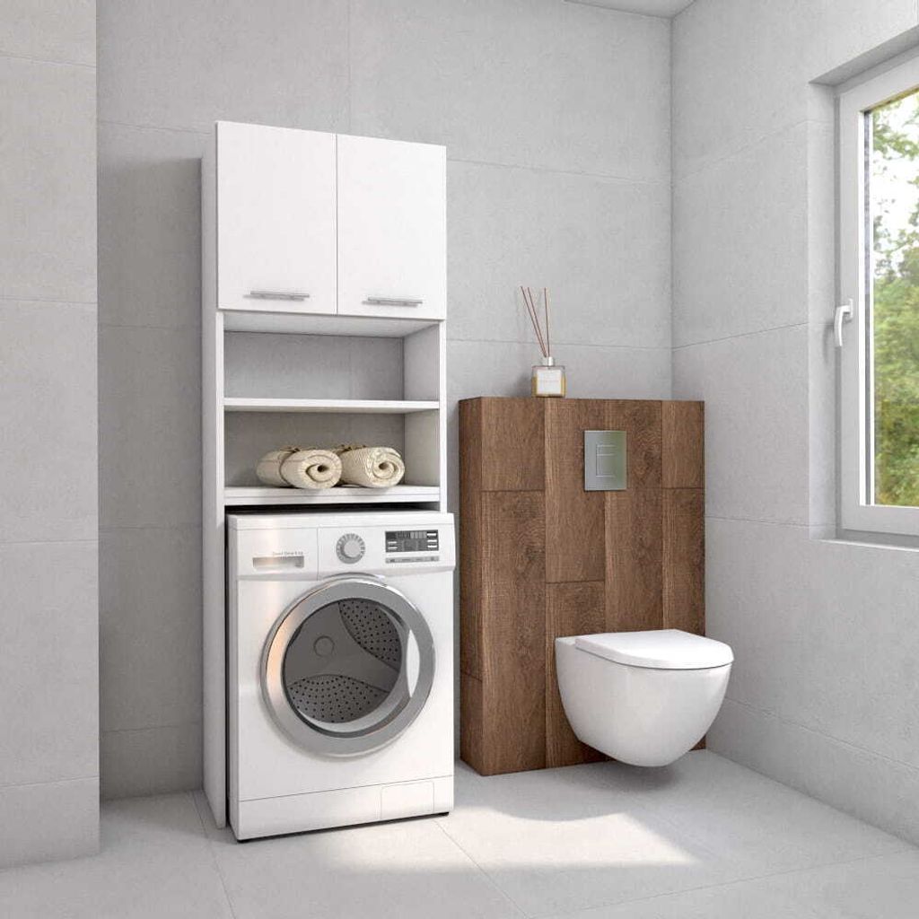 Badezimmerschrank Über Waschmaschine Hochschrank Regal Weiß Produktbild 
