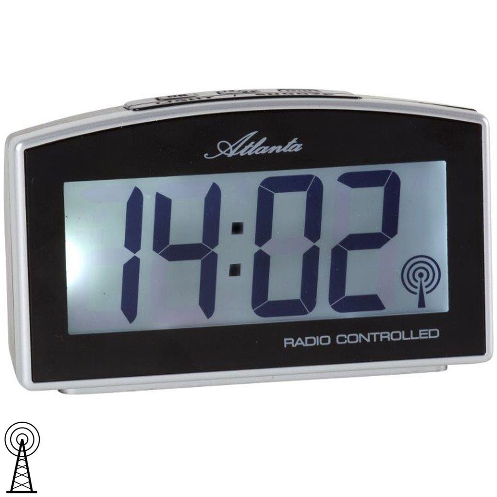 Atlanta 1803/19 Wecker Funk Funkwecker silbern schwarz digital mit Licht Snooze