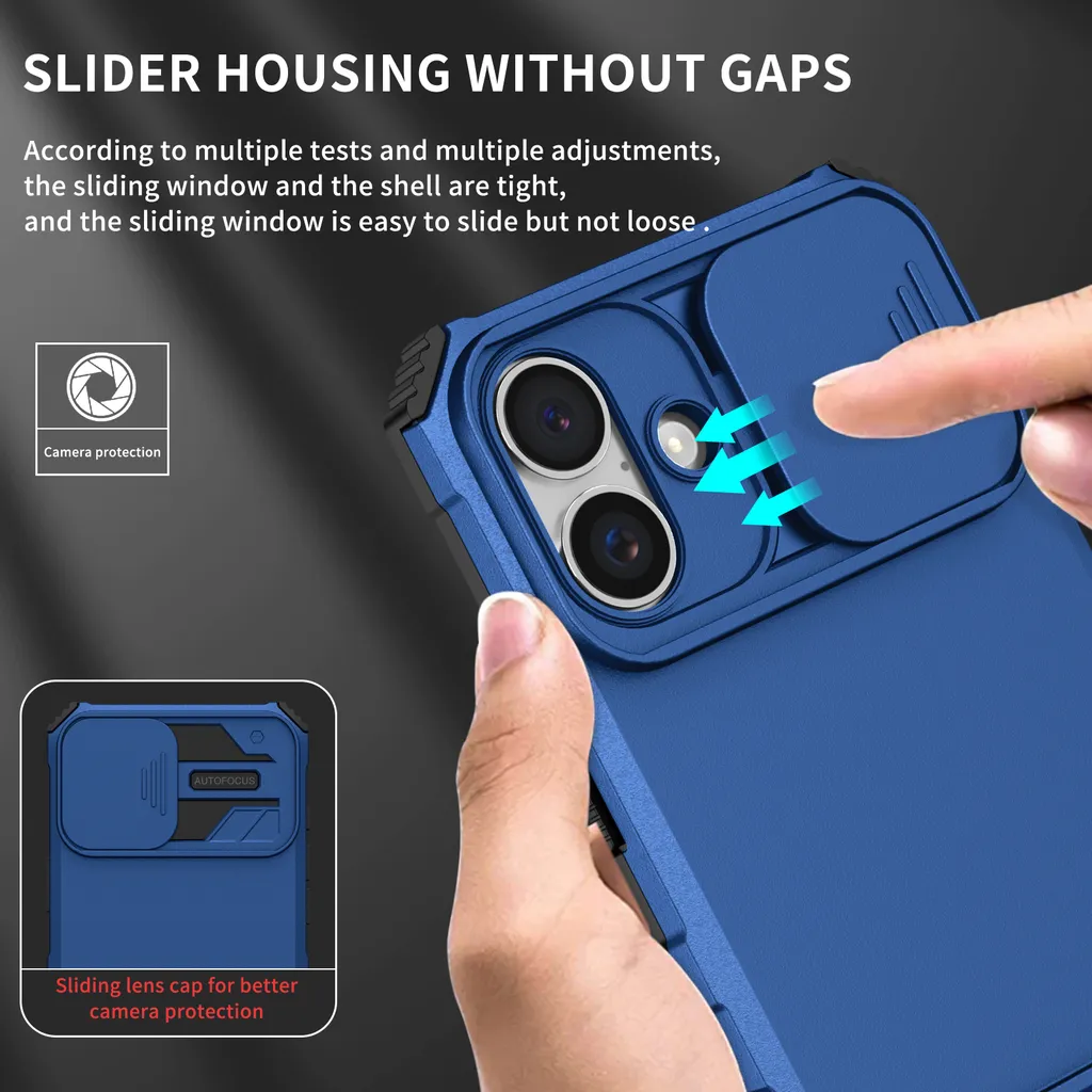 Cover Blu iPhone 16 Plus: Protezione Camera e Stand Magnetico - 2