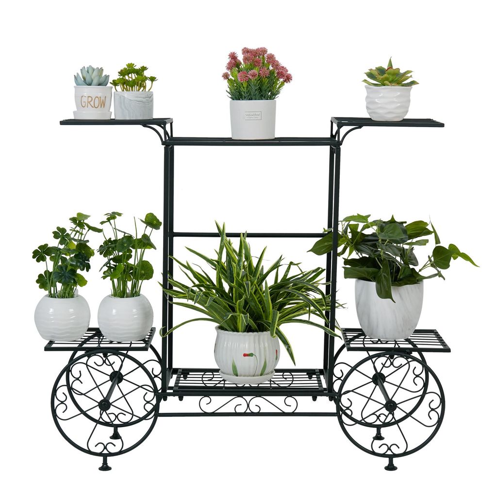 FATIVO Blumenregal aus Metall, 83x22x68.5cm Blumenständer mit 6 Ablagen, Blumentreppe Pflanzentreppe für Innen Garten Balkon, Mehrstöckig, , Sch...