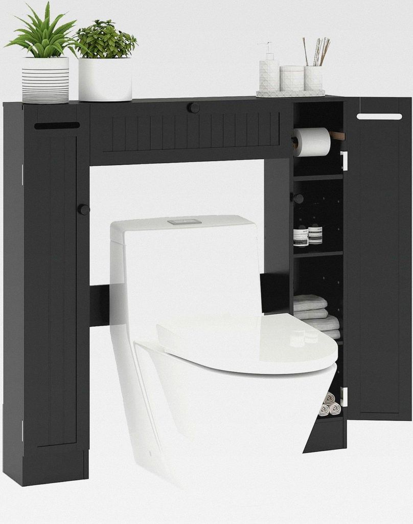 Toilettenschrank mit 2 Papierhaltern, Aufbewahrungsschrank über der Toilette, Überbauschrank Bad Holz, freistehend Badschrank, 89 x 18 x 99 cm (S...