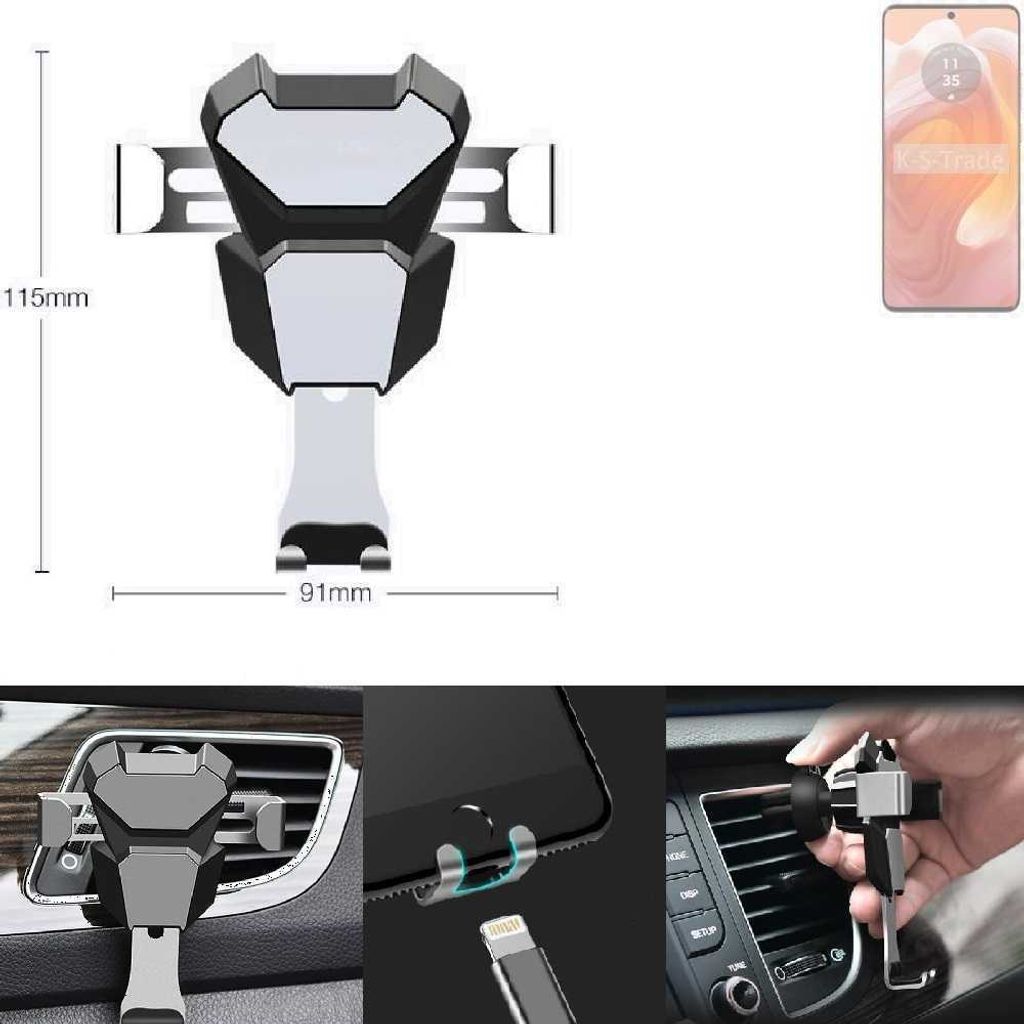 K-S-Trade Lüftungshalterung kompatibel mit Motorola Edge 50 Ultra kompakte Handy-Halterung Lüftungsschlitz Lüftungsgitter Autohalterung KFZ