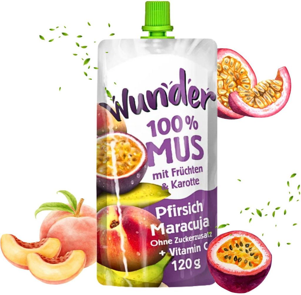 WUNDER Quetschie Mus 120g Pfirsich-Maracuja mit Vitamin C, Produktbild 