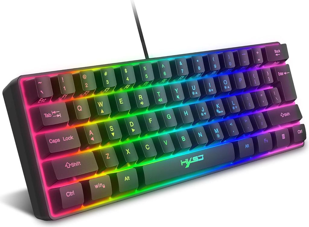 RGB-Gaming-Tastatur, 61-Tasten-Minitastatur mit 11 RGB-Chroma-Hintergrundbeleuchtung, schwebende ABS-Tastenkappen, vollständige Anti-Ghosting-Tasten,