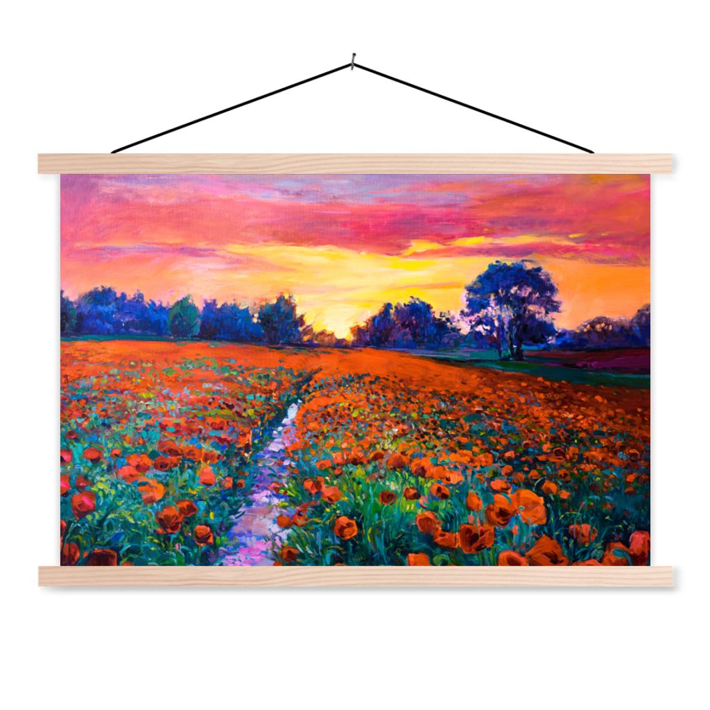 MuchoWow Textilposter Malerei - Natur - Blumen - Ölfarbe 60x40 cm mit holzfarbenen Rahmen - Bilder