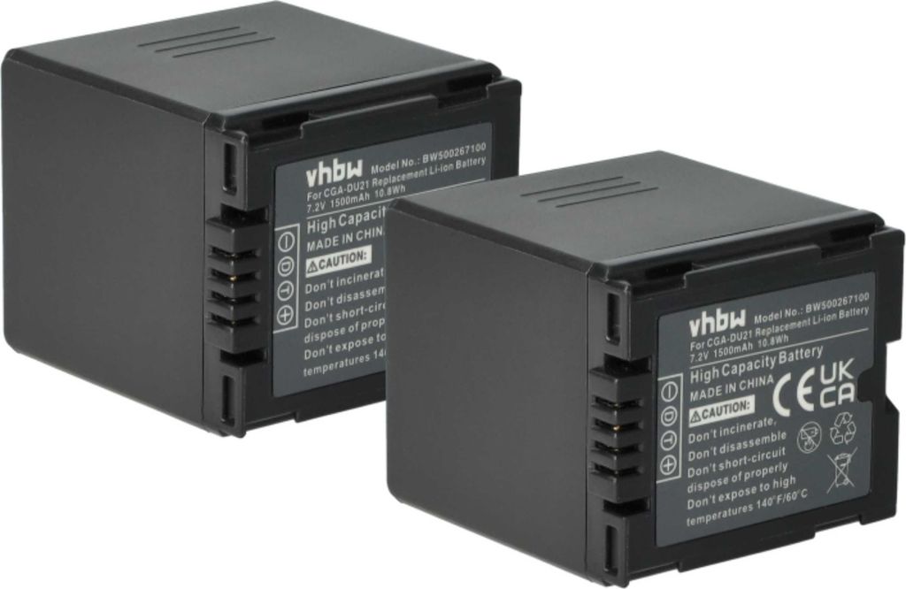 vhbw 2x Akku kompatibel mit Panasonic PV-GS120, PV-GS50, NV-GS75EG, NV-GS80, NV-GS90, PV-GS200 Videokamera Camcorder (1500 mAh, 7,2 V, Li-Ion)