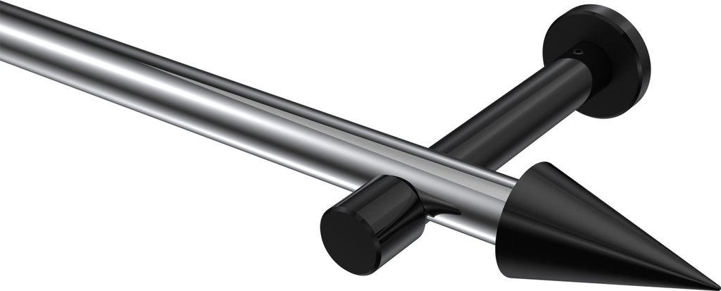 Interdeco Gardinenstange / Vorhangstange Chrom / Schwarz, Typ Prestige Savio (Kegel) ohne Ringe, 20 mm Ø 1-läufig, 440 cm