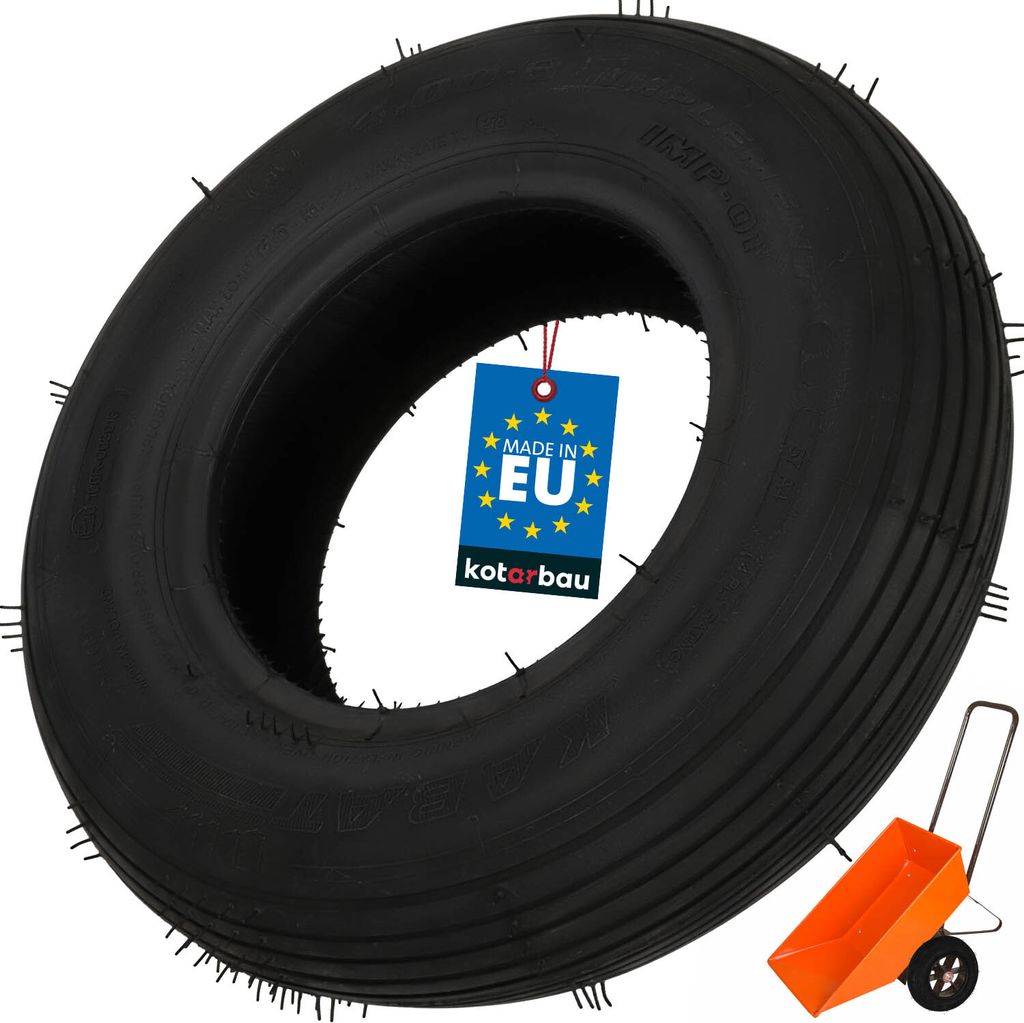 KOTARBAU Schubkarre Reifen 4.00-8 Sackkarre Ersatzreifen 38 cm für Schubkarrenrad Schubkarrenreifen Gummi Schwarz