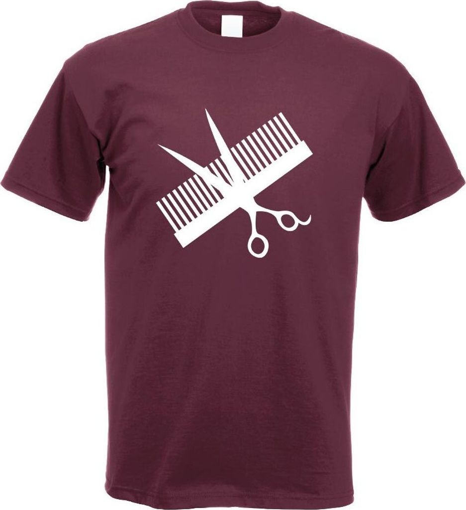 Kiwistar - T-Shirt - Burgund - Kamm & Schere Motiv Bedruckt Funshirt Design Print - mit Motiv Bedruckt - Funshirt Design - Sport - Freizeit - Herre...