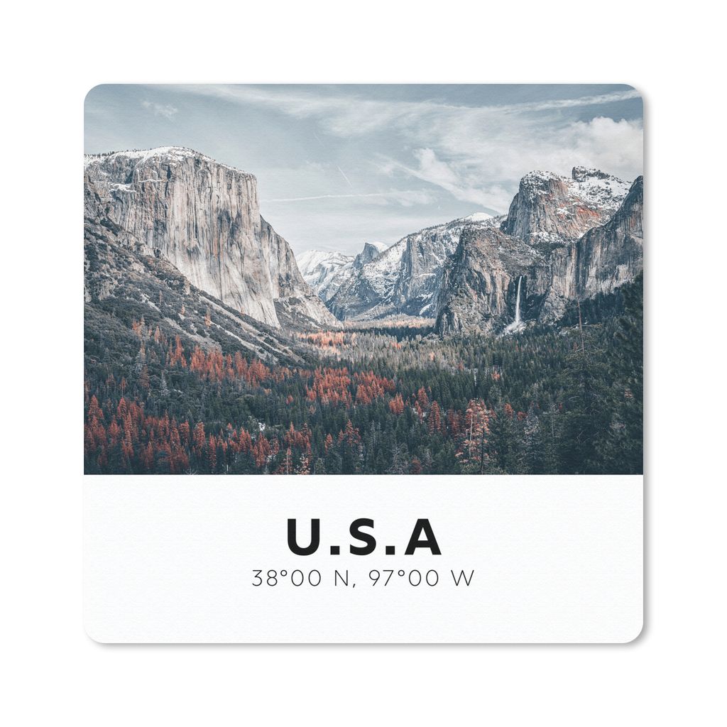 MuchoWow Mauspad Mousepad Amerika - Yosemite - Berge - Wald 20x20 cm - Mousepads - Maus Mat - Pad - Mausunterlage - Desk Mat - Bureauartikeln