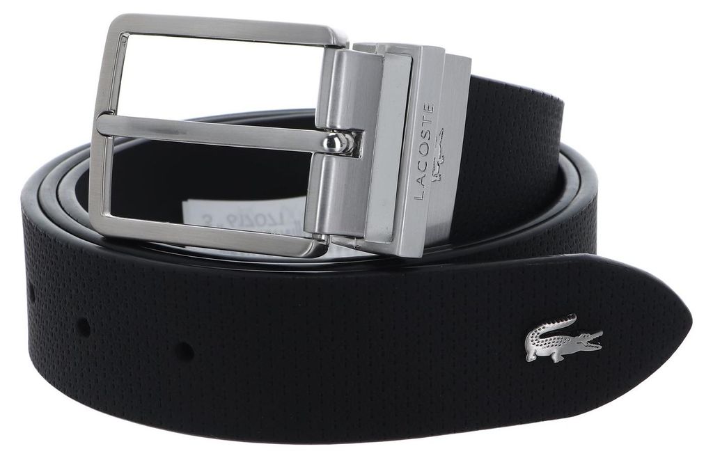LACOSTE Leder Gürtel Casual Plain Grained Leather Belt W125 Noir schwarz