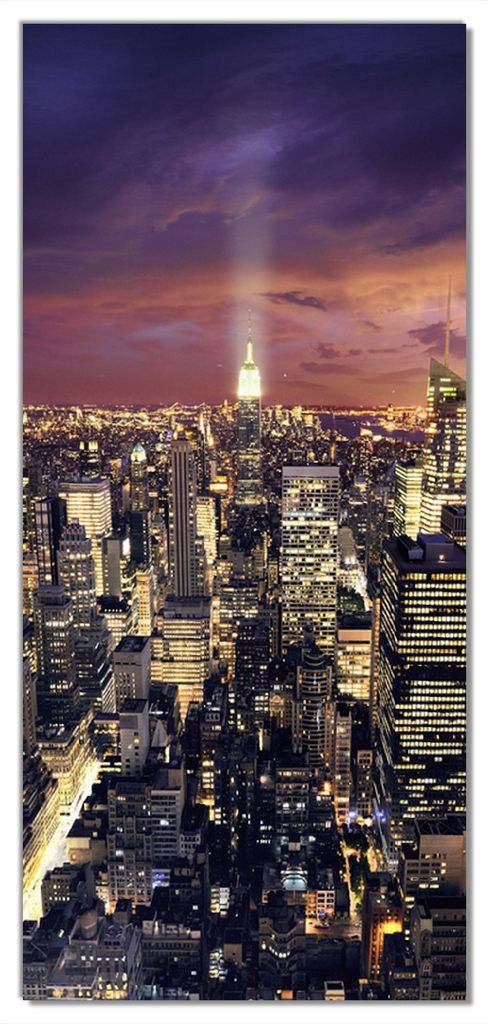 Wallario selbstklebende Türtapete 93 x 205 cm mit Schutzlaminat - New York bei Nacht - Panoramablick über die Stadt