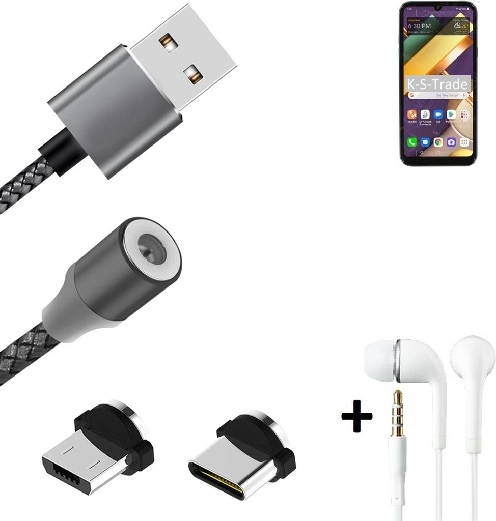 K-S-Trade Hochwertiges Magnet-Lade-kabel Sync-Kabel Daten-Kabel + Kopfhörer kompatibel mit LG Electronics Premiere Pro Plus mit USB-Typ-C-Anschluss
