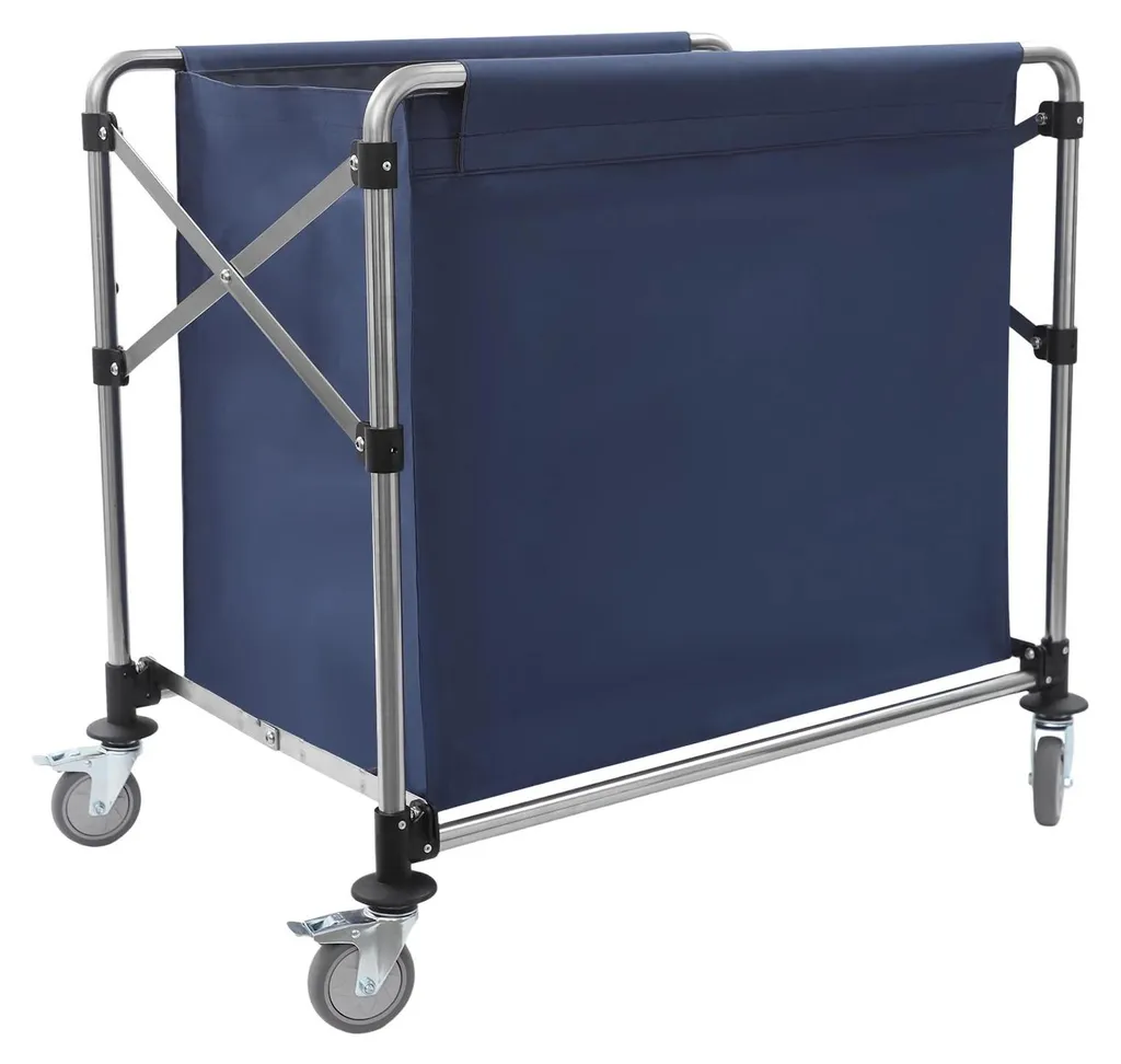Chariot à linge pliable 100 kg en tissu Oxford bleu avec roulettes