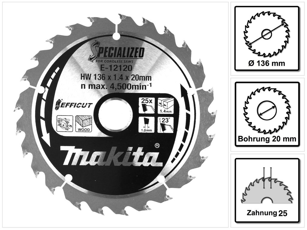 Makita E-12120 Lama EFFICUT 136x20x25Z Immagine del prodotto 