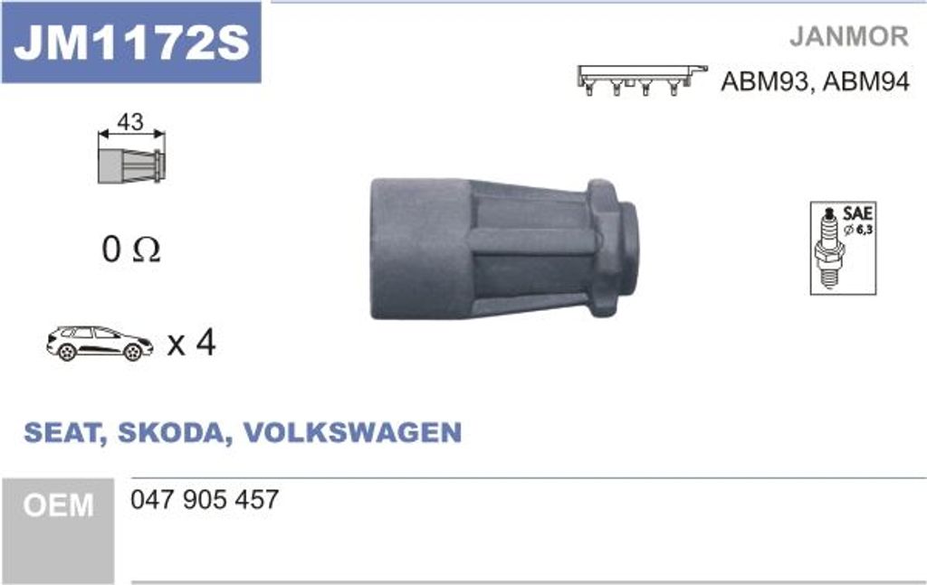 JANMOR Stecker Zündspule für SKODA FABIA Combi 6Y5 FABIA 6Y2 OCTAVIA Combi 1U5