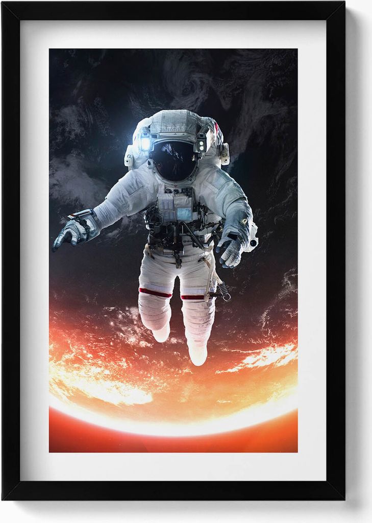 Astronaut im Weltraum– Wandbild mit Rahmen – Gerahmtes Bild – Wanddekoration – 40x60 cm – Schwarz