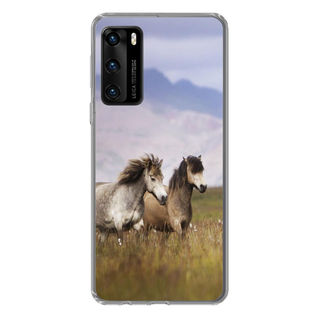 MuchoWow Handyhülle Schutzhülle Hülle für Huawei P40 Pferde - Gras - Berge Silikon Softcase Handy Hülle - Handytasche