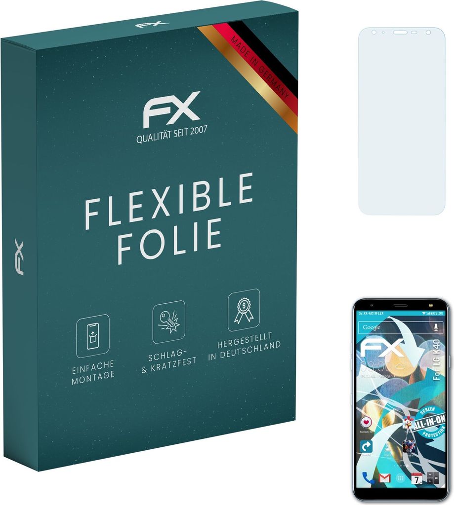 atFoliX FX-ActiFleX 3x Schutzfolie kompatibel mit LG K40 Folie