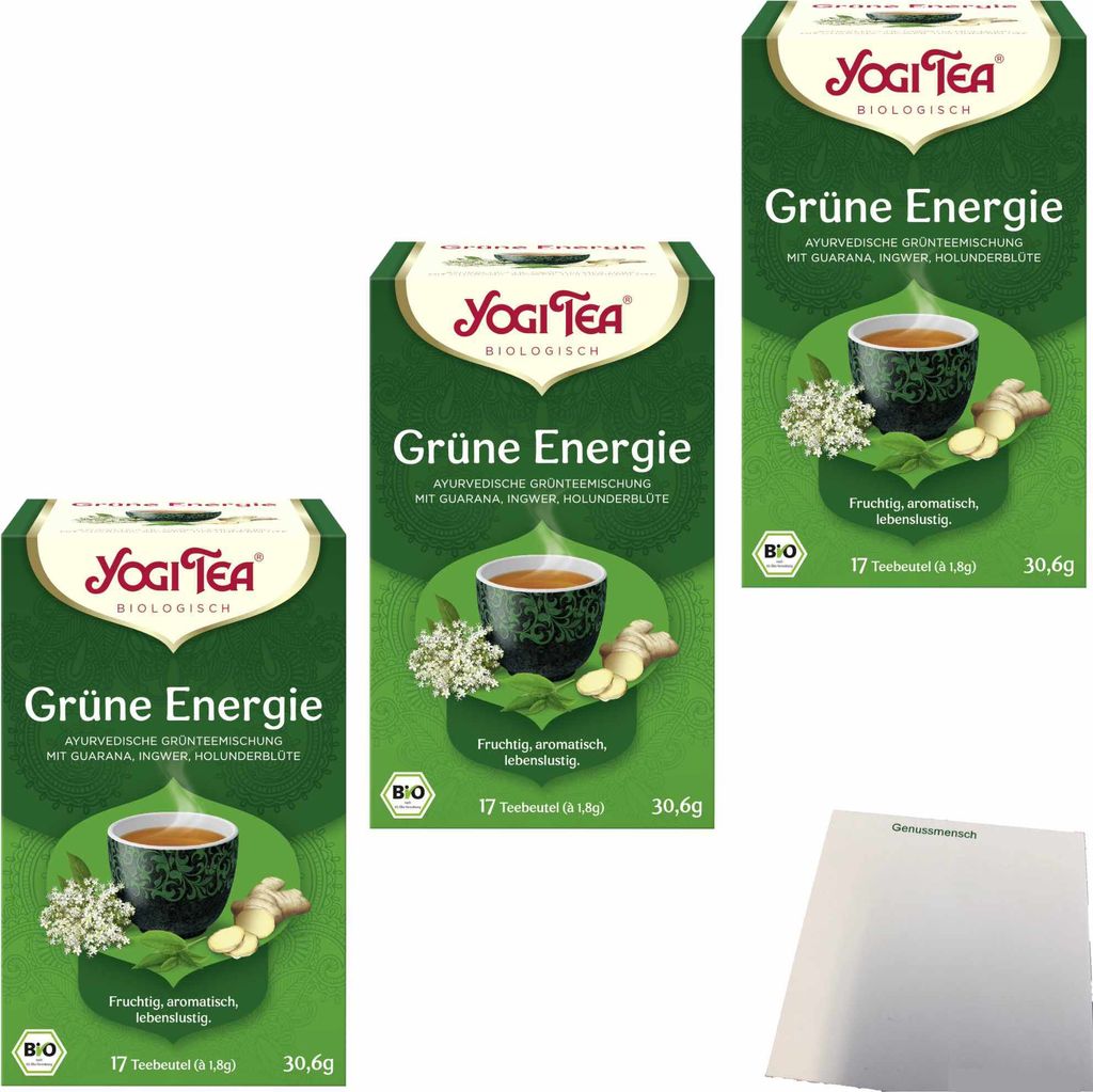 Yogi Tea Grüne Energie 3er Pack (3x30,6g Beutel) + usy Block