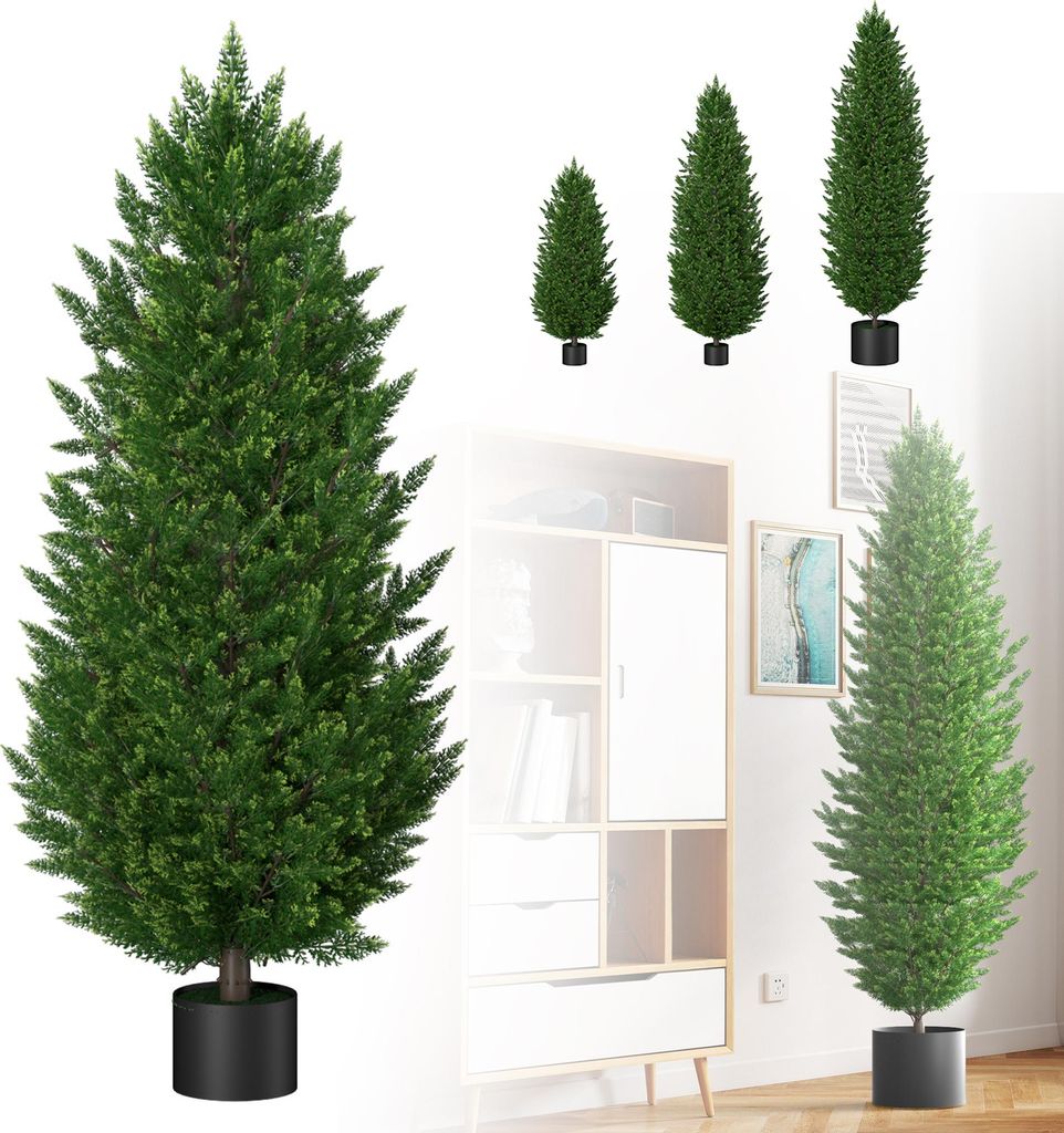 LZQ Künstliche Pflanzen Zypresse im Topf 150 cm 2er-Set – Kunstpflanzen, UV-beständig, Immergrün, Pflegeleicht