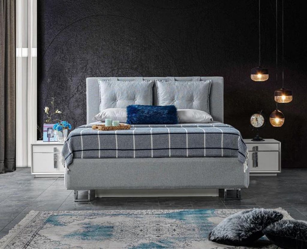 Schlafzimmer Set Einrichtung Bett mit Nachttischen Komplette Garnitur Grau 3tlg