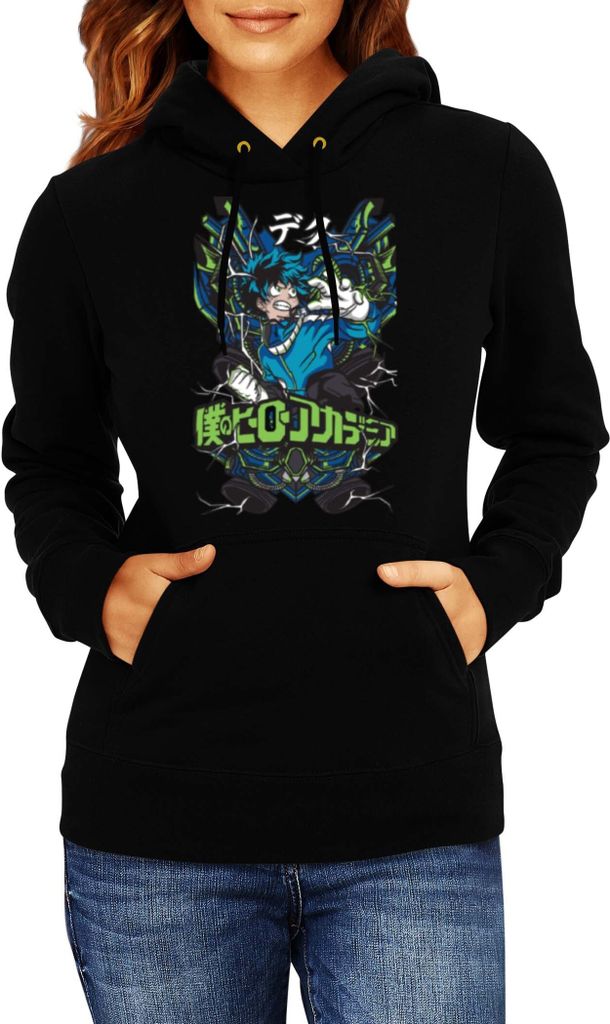 Damen Kapuzenpullover Japan Manga Comics Anime My Hero Anime Academia Izuku Midoriya Var-001, Lady S / Schwarz