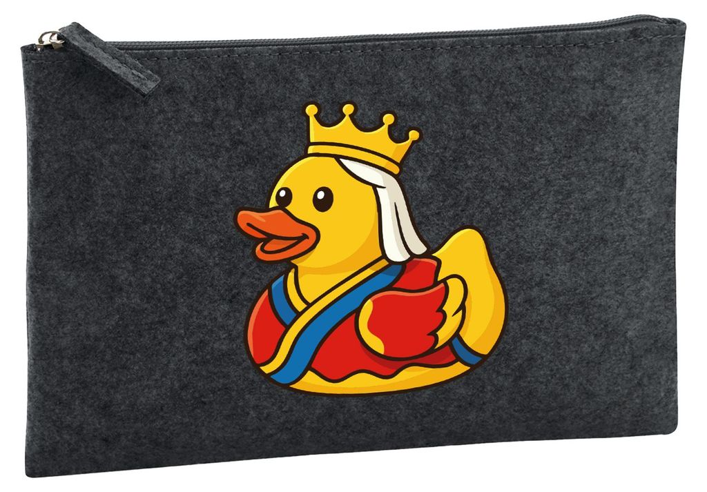 Huuraa Kulturbeutel Quietscheente Königin Gummiente Queen 1 Liter Charcoal Filz Kosmetiktasche Geschenkidee