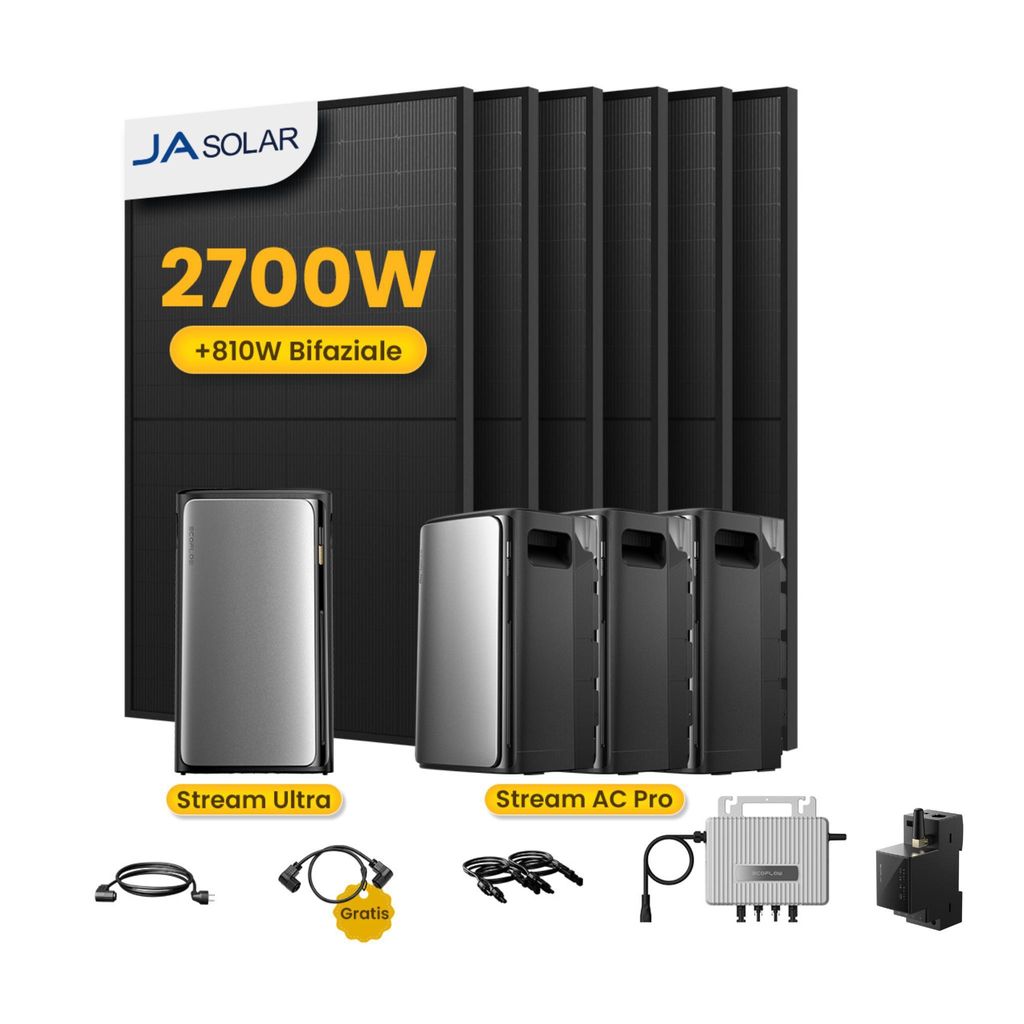Balkonkraftwerk mit Speicher 7680Wh, EcoFlow Stream Ultra mit AC Pro Speicherx3, Jasolar 450Wx6(2700W)Solarmodule und STREAM Mikro-Wechselrichter 800W
