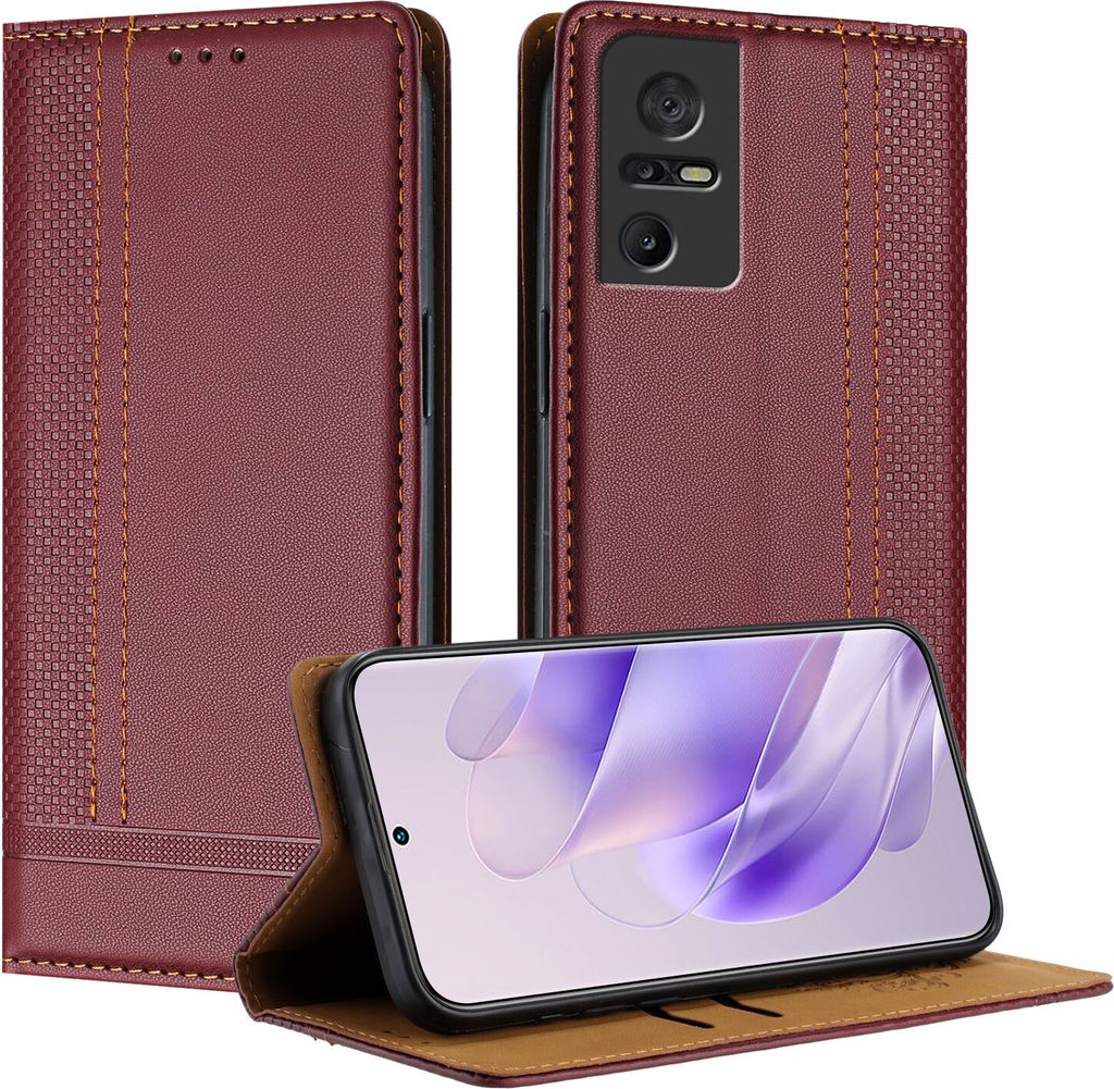Handyhülle für TCL 40 SE Leder Flip Klappbare Schutzhülle mit Standfunktion Dunkelrot