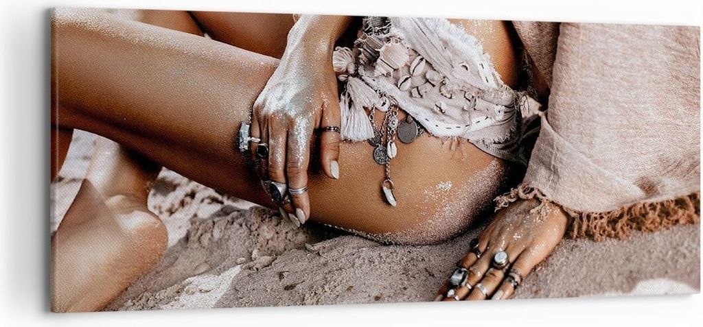 Bild auf Leinwand - Leinwandbild - Einteilig - Sand Frau Schmuck - 120x50cm - Wand Bild - Wanddeko - Wandbilder - Leinwanddruck - Bilder - Wanddeko...