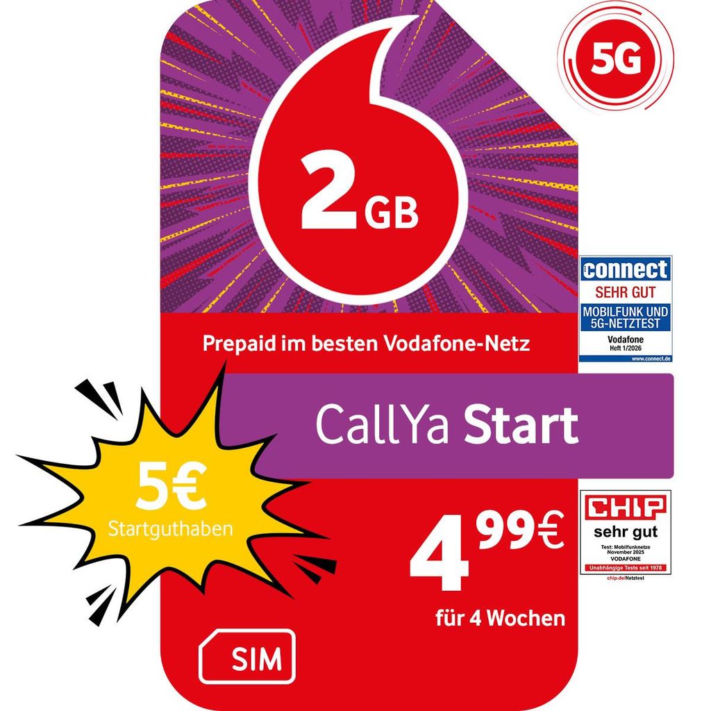 Vodafone Prepaid CallYa Start | 2 GB | 5 EUR Guthaben | Produktbild 