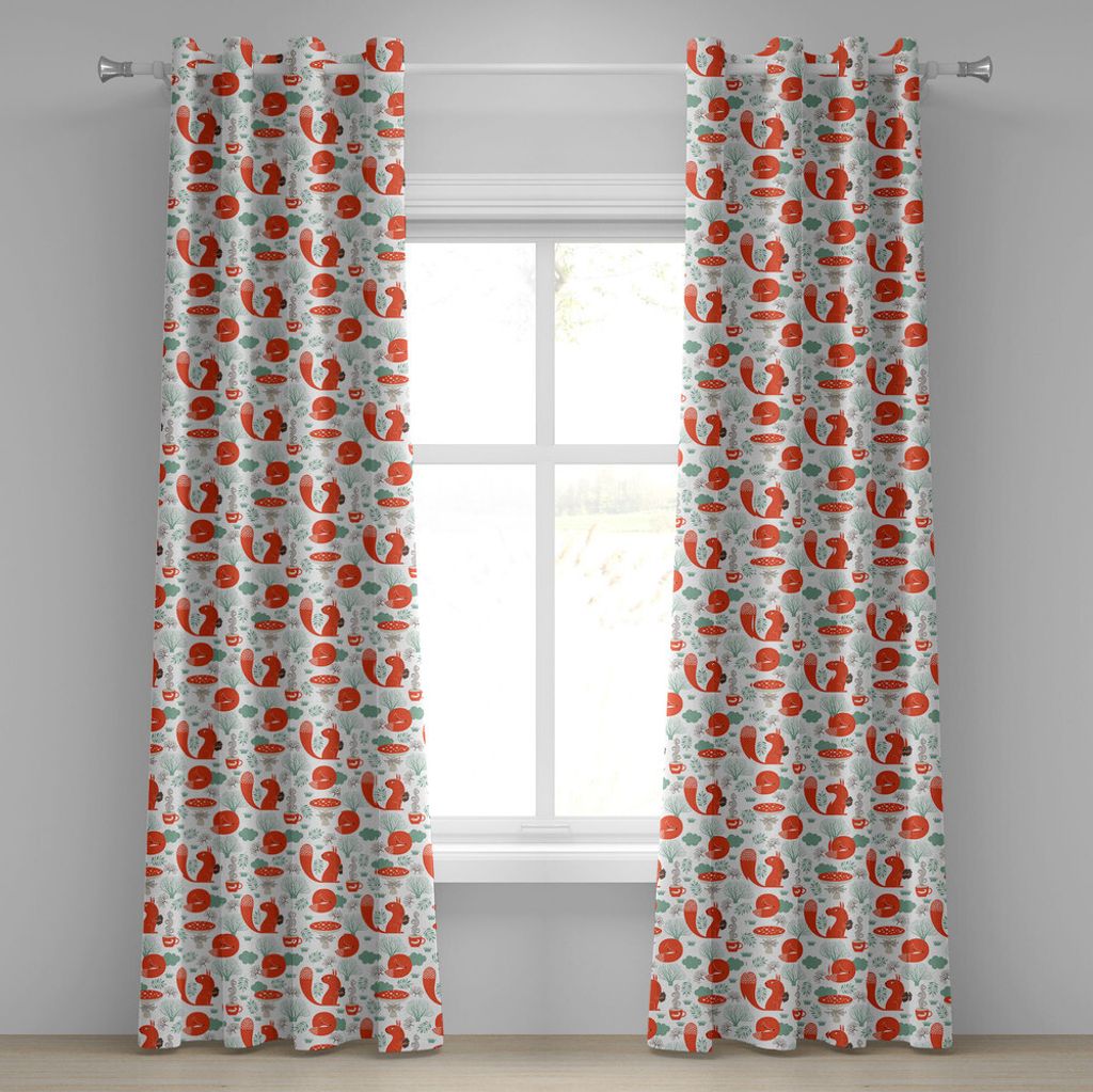 ABAKUHAUS Tier Ösenvorhang, Tiere Natur Wunderliches Eichhörnchen Schlafender Fox Fungus Heißer Tee, Dekorative 2-Panel-Fenstervorhänge, 280 cm...