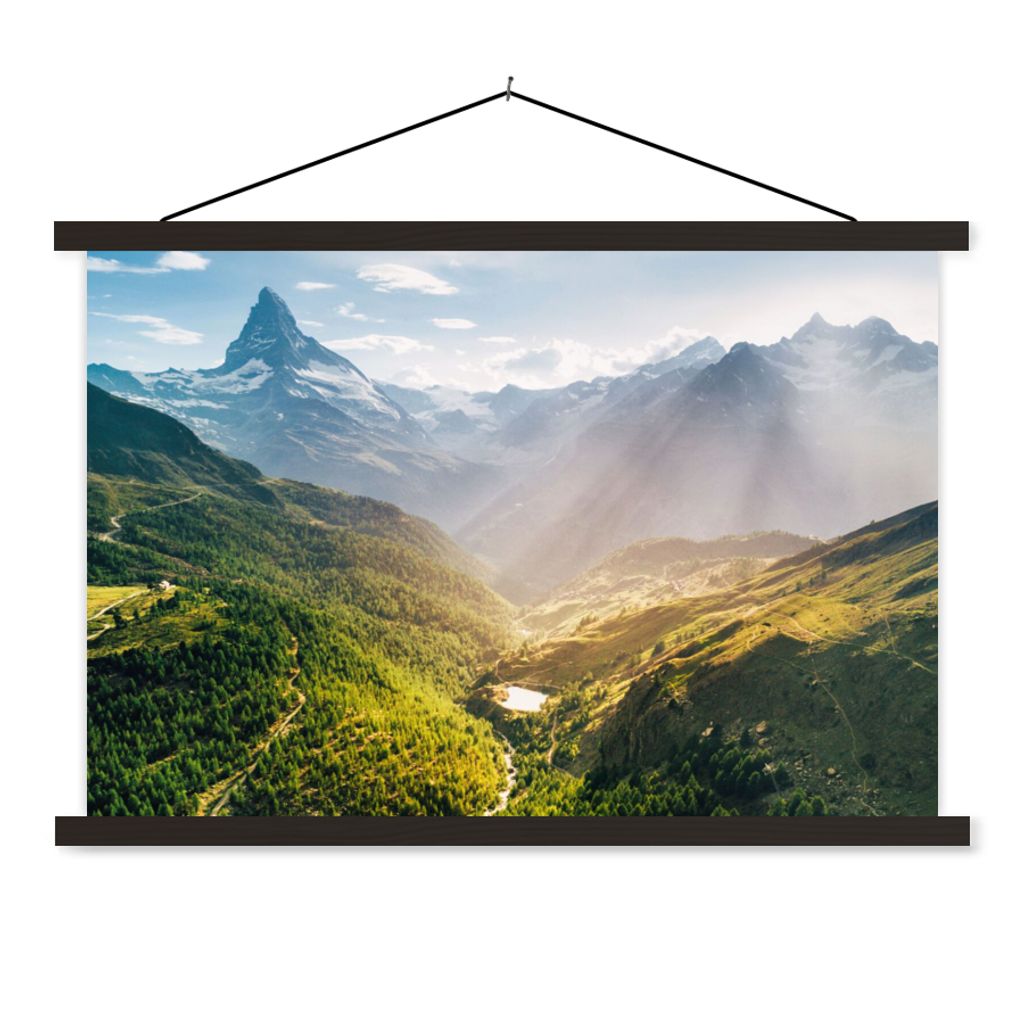MuchoWow Textilposter Berge - Pflanzen - Landschaft 150x100 cm mit schwarzem Rahmen - Schlafzimmer