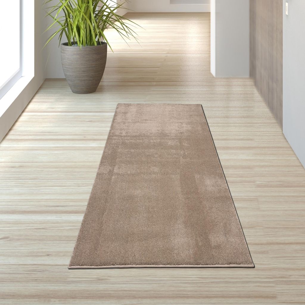 Teppich Taupe Uni praktisch robust pflegeleicht Alltag Größe - 60 x 110 cm