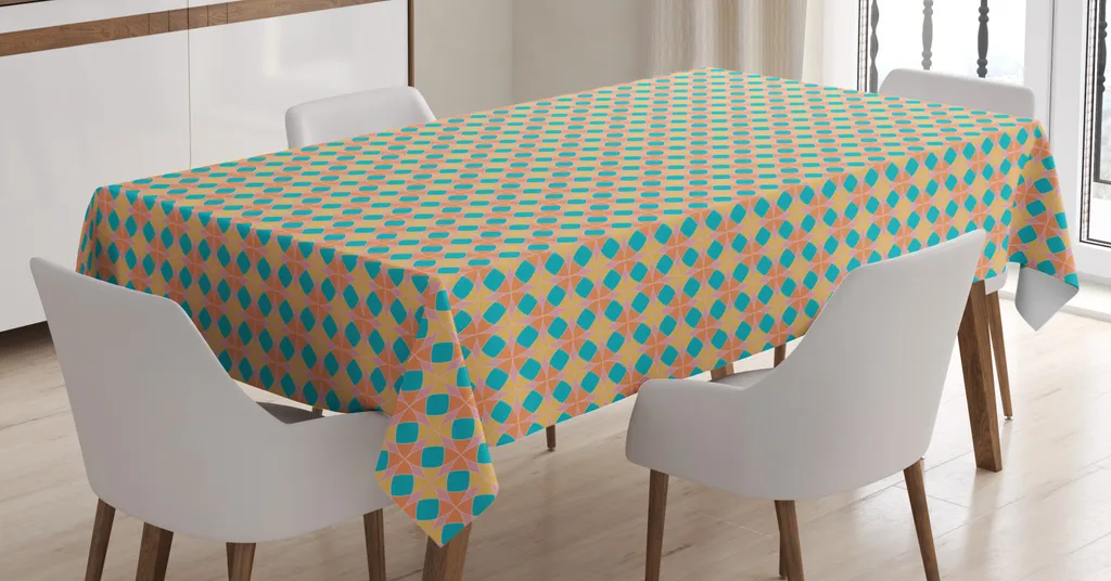 ABAKUHAUS Tovaglia astratta, forme rotonde e colorate, stampa con colori vivaci che non sbiadiscono Lavabile per interni o esterni, 140 x 240 cm, senape senape