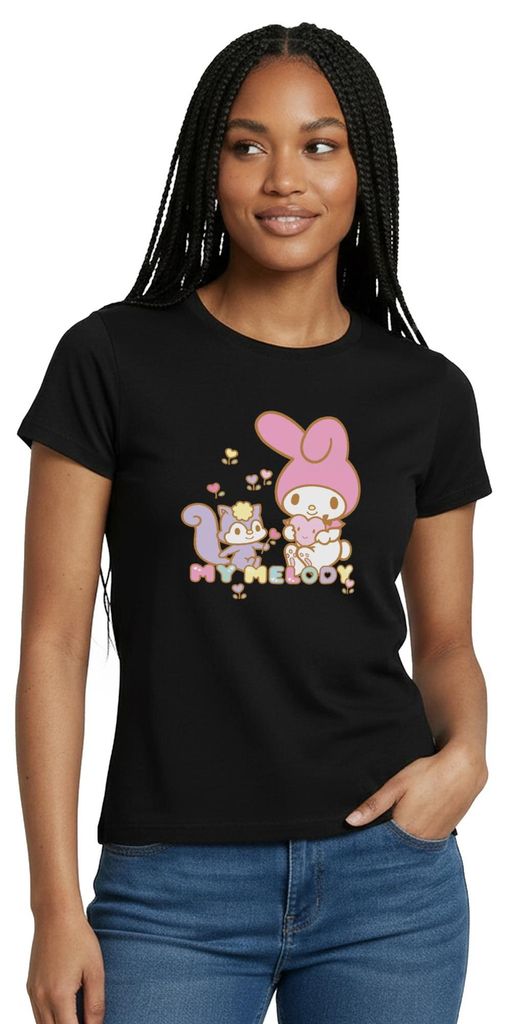 Spreadshirt My Melody Pflückt Mit Risu Herzblümchen Frauen T-Shirt, L, Schwarz