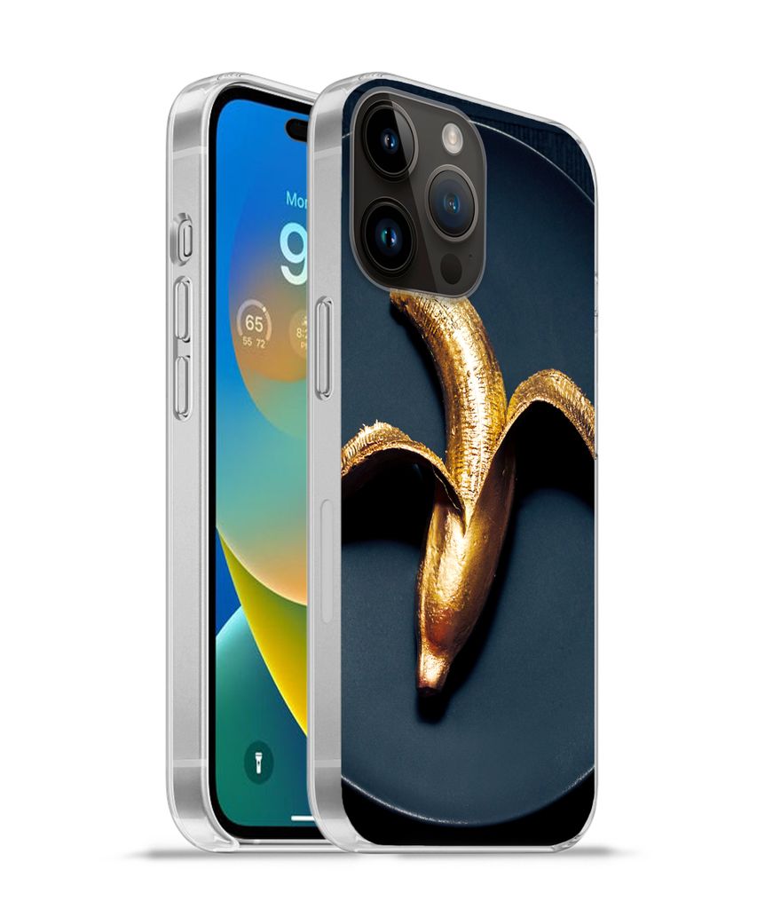 MuchoWow Handyhülle Schutzhülle Hülle für Apple iPhone 14 Pro Max Goldene Banane auf dunklem Hintergrund Silikon Softcase Handy Hülle - Hard...