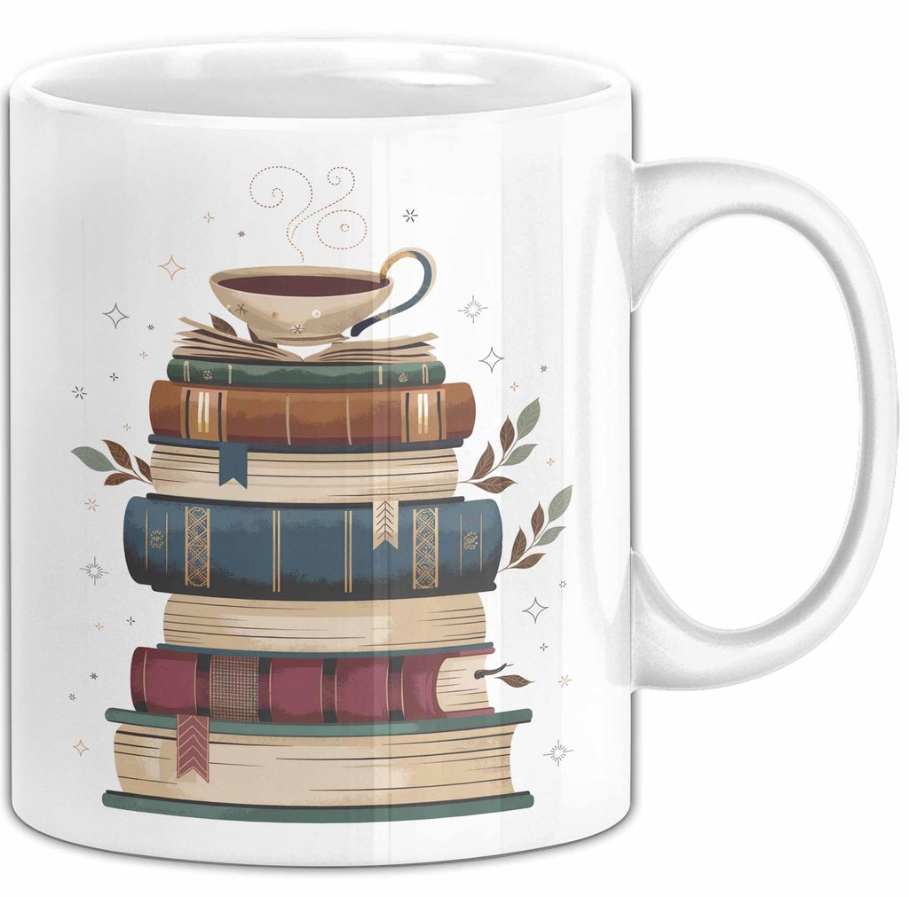 Bücherwurm Tasse Geschenkidee für Vielleser Lustiger Spruch (Weiß)