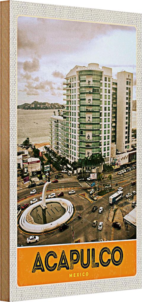 Holzschild Reise 20x30cm Acapulco Mexiko Innenstadt Hochhaus