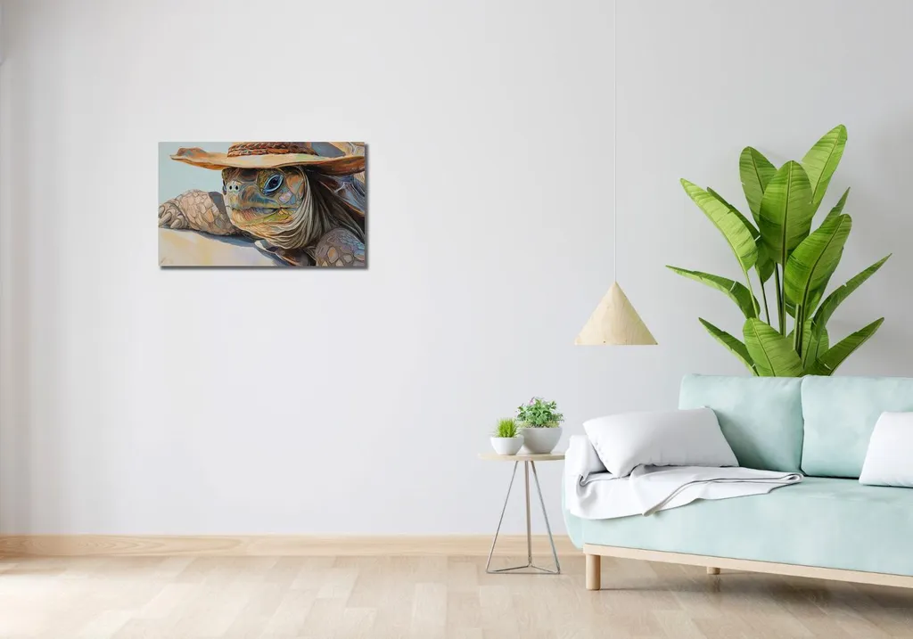 Tableau Tortue Design avec Chapeau - Impression Haute Définition 70x40cm - 2