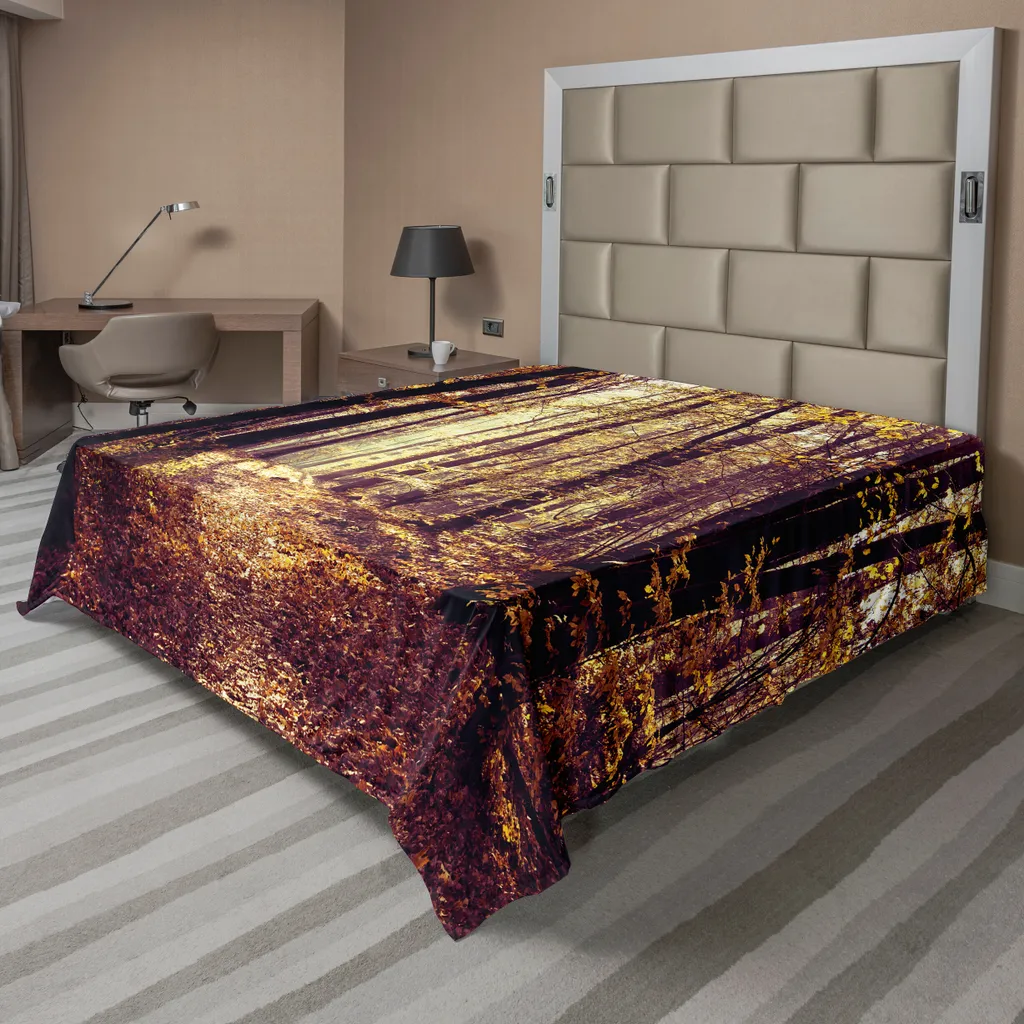 Drap de lit forêt 275x260 cm ABAKUHAUS paysage brumeux décoratif orange